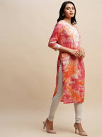 Pink Poly Rayon Tie dye Printed Straight Kurta - Samira | Grocsy