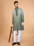 Vastranavya Ombre Green Premium Viscose Silk Thread & Sequence Embroidery work Kurta | Grocsy