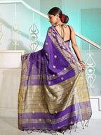 Exclusive Collection Beautiful Violet Pure Cotton Woven Handloom Saree With Running Blouse Piece | Grocsy