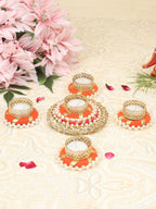 Tied Ribbons Set of 5 Orange & Gold-Toned Tealight Candle Holder | Grocsy