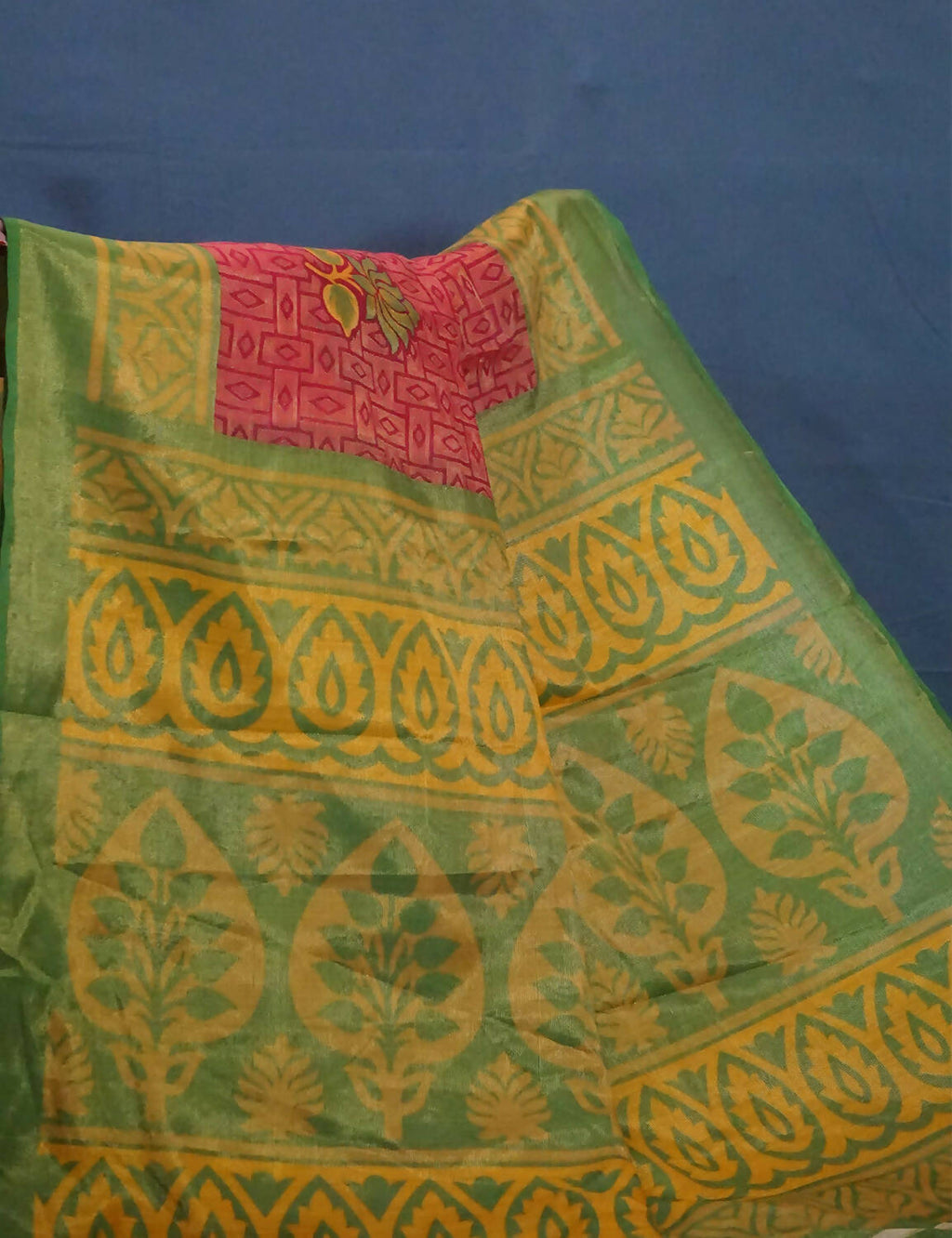 Tomato Pink And Light Green Cotton Brasson Saree For Office/Regular Wear By Gayathri Reddy Designer Studio | Grocsy