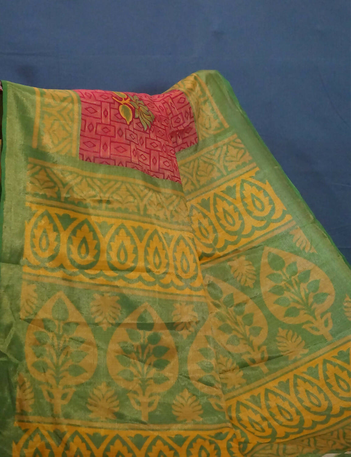 Tomato Pink And Light Green Cotton Brasson Saree For Office/Regular Wear By Gayathri Reddy Designer Studio | Grocsy