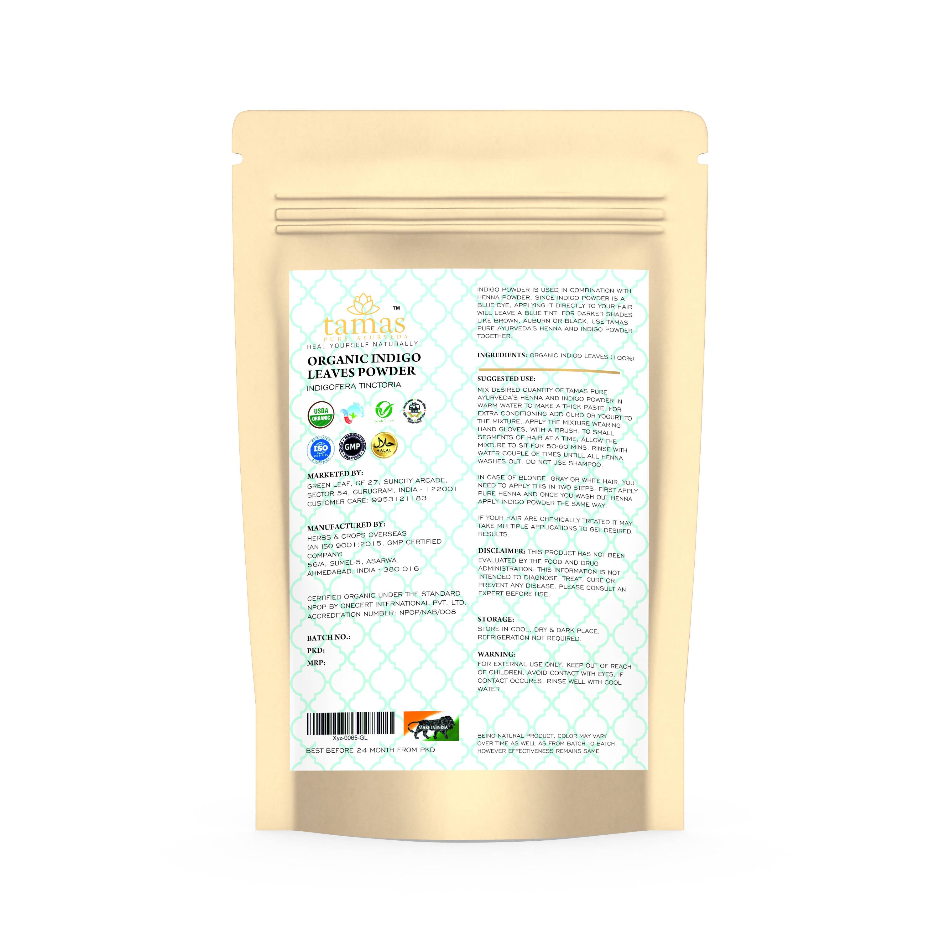 Tamas Pure Ayurveda Superfine Organic Indigo Leaves Powder | Grocsy