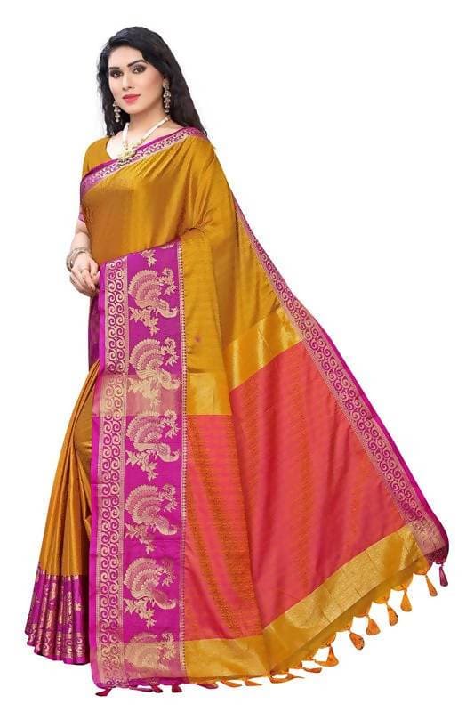 Vamika Banarasi Jacquard Weaving Mustard Saree (DHONI MUSTARD) | Grocsy