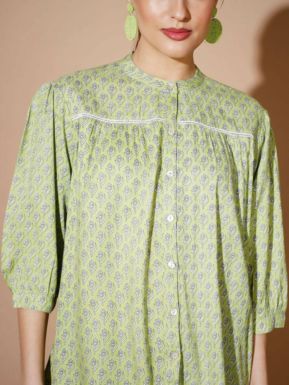 Myshka Women Green Ethnic Motifs Tops | Grocsy