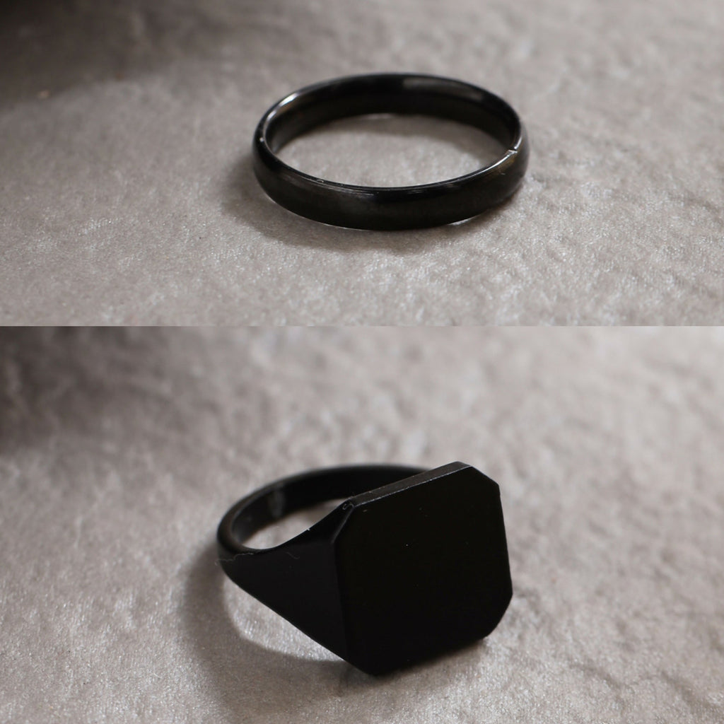 NVR Men's Set of 2 Black Rhodium-Plated Finger Ring | Grocsy