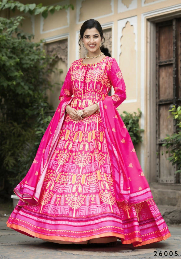 Wedding Designer Pink Soft Dola Silk Anarkali suit with Dupatta - Samanta | Grocsy