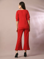 Myshka Women's Red Solid Party Parallel Trousers | Grocsy