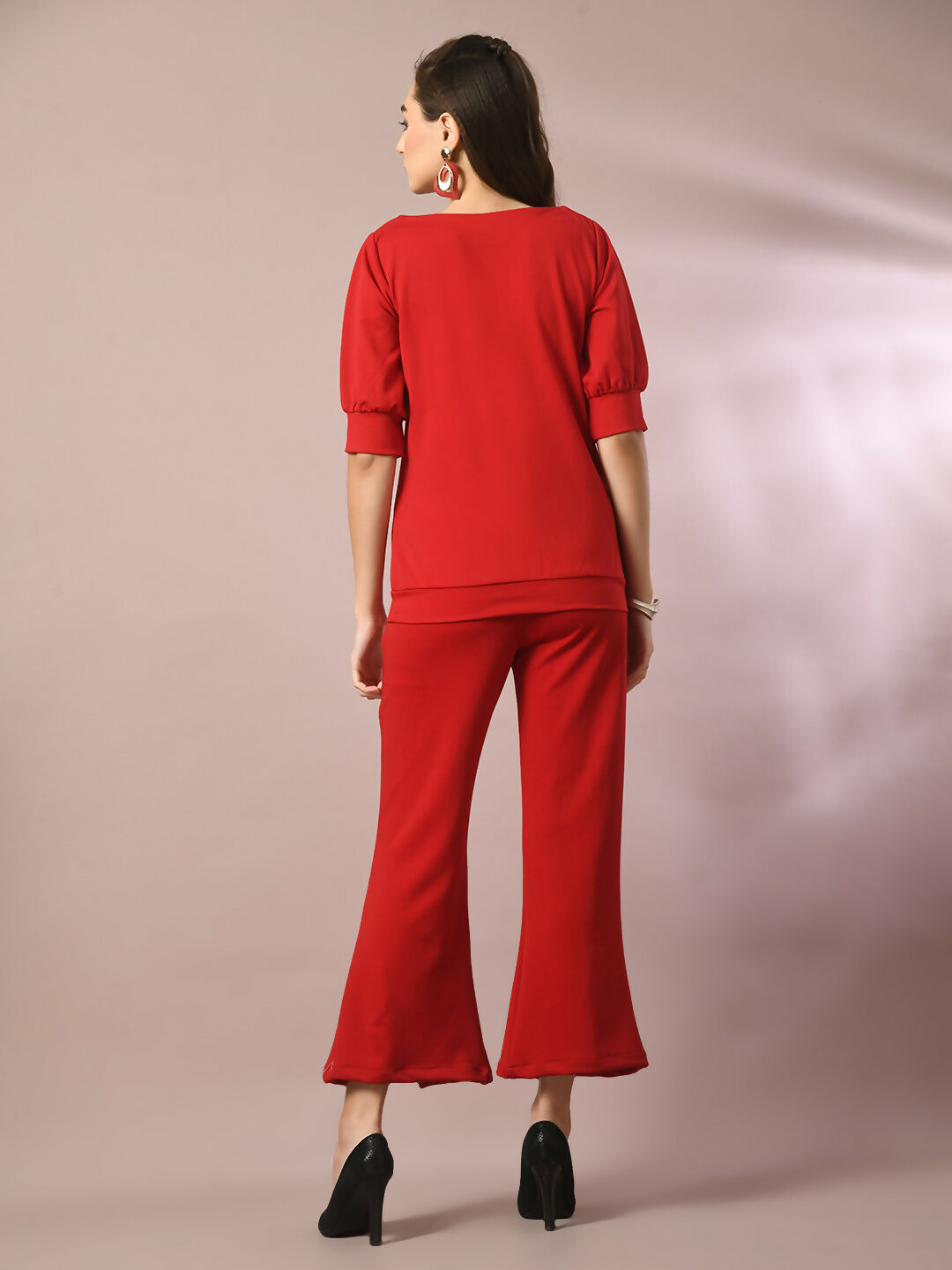 Myshka Women's Red Solid Party Parallel Trousers | Grocsy