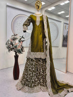 Teeya Creation Mehendi Fendy Satin Heavy Embrodiery Work Wedding Wear Salwar Suit | Grocsy