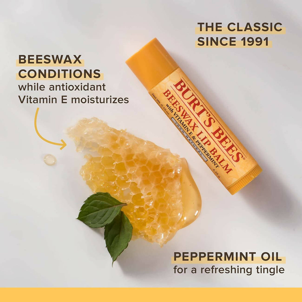 Burt's Bees Beeswax Lip Balm With Vitamin E & Peppermint | Grocsy