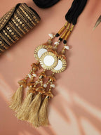 Ruby Raang Gold Gota Pati Work And Threads With Pearls And Black Thread And Mirrors | Grocsy