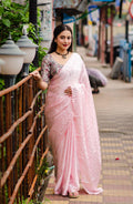 Pink Poly Silk Ethnic Motifs Saree with Unstitched Blouse - A2M | Grocsy