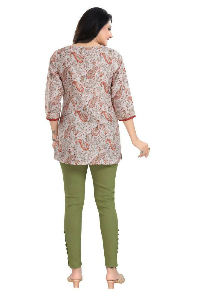 Snehal Creations Charming Cream Rayon Short Kurti Tunic Top | Grocsy