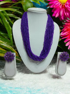 Inhanns Vibrant Handmade 20 Layers Beaded Necklace With Matching Earrings - Purple | Grocsy