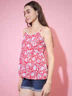 Myshka Women's Red Printed Sweetheart Neck Top | Grocsy