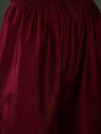 Sangria Geometric Printed Zari & Sequinned A-Line Kurta & Palazzo With Dupatta | Grocsy
