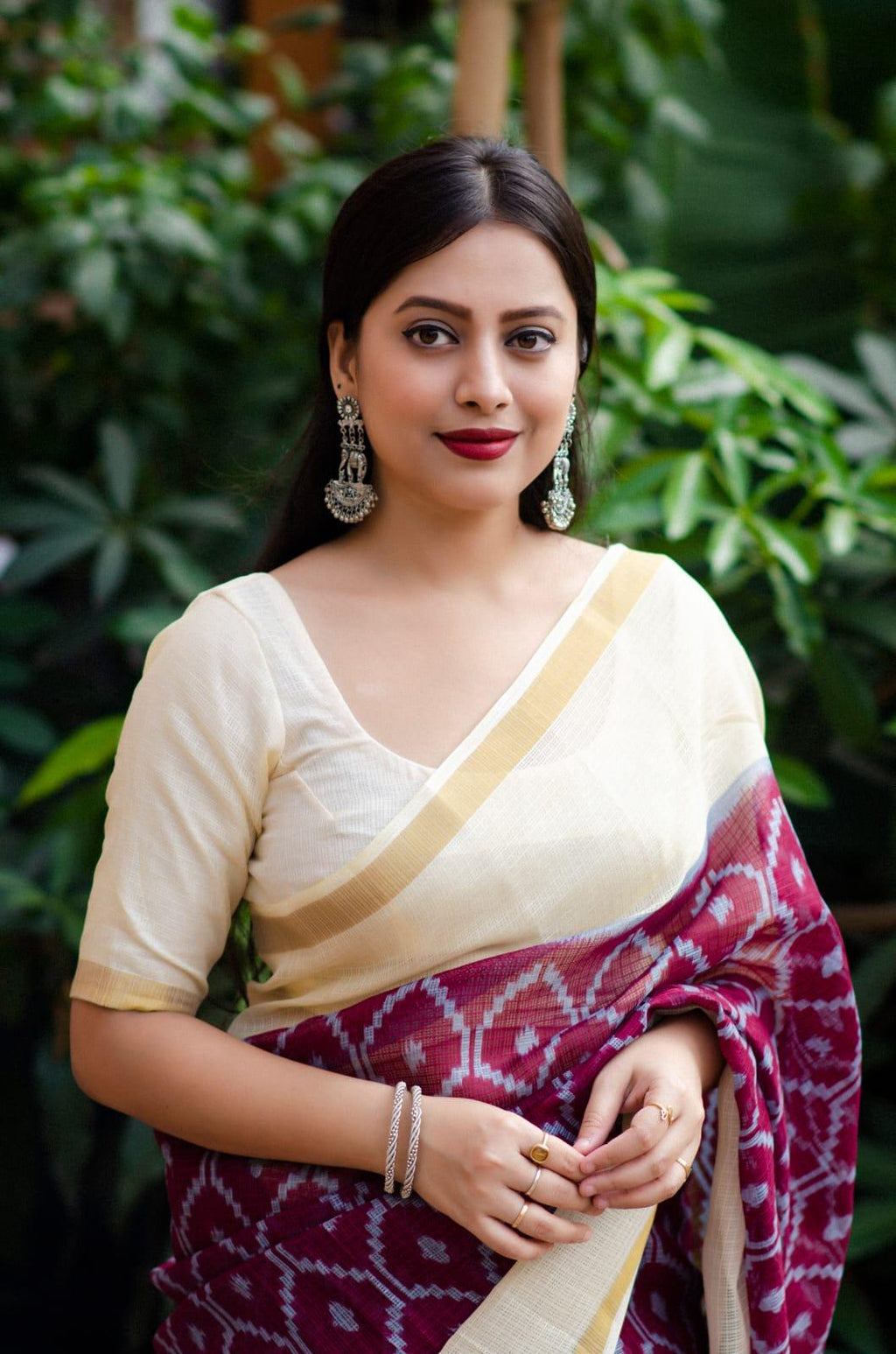 Maroon Polycotton Ethnic Motifs Saree with Unstitched Blouse - A2M | Grocsy
