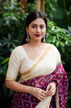 Maroon Polycotton Ethnic Motifs Saree with Unstitched Blouse - A2M | Grocsy