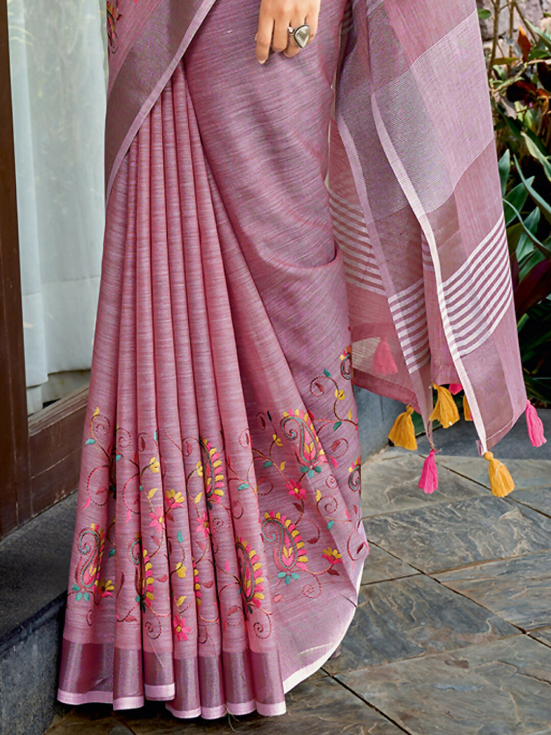 Shree Shyam Fashion Linen Purple Saree | Grocsy