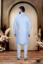 Joban Fashion Men's Blue & White Cotton Silk Kurta with Pyjama | Grocsy