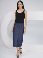 Joban Fashion Black Cotton Denim Pencil Skirt with Inner and Jacket | Grocsy