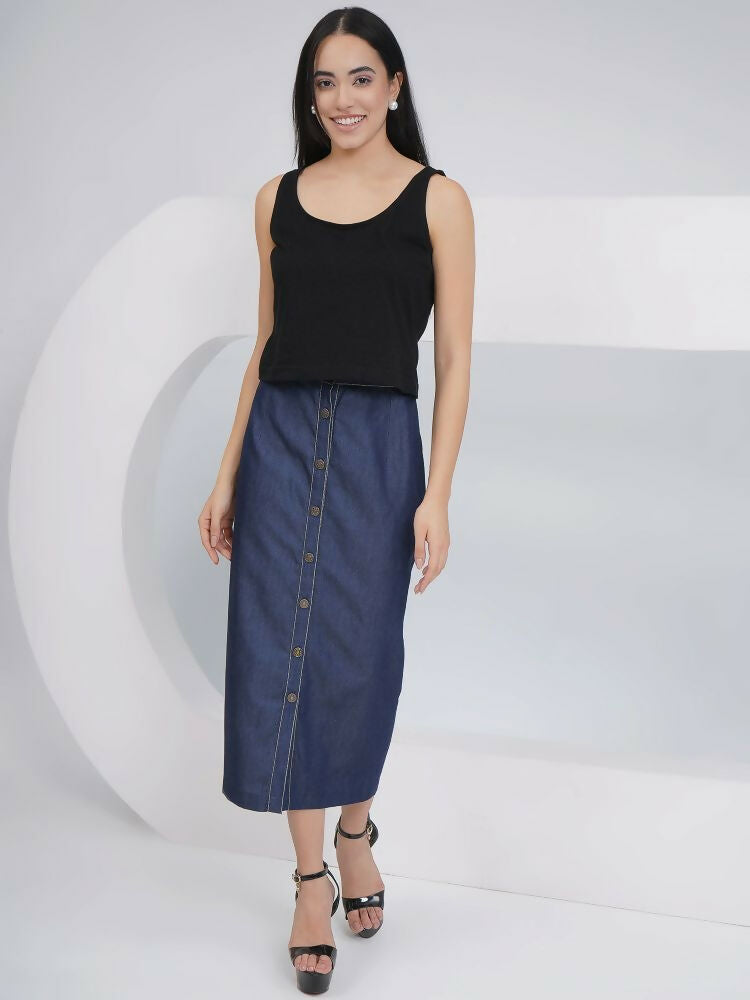 Joban Fashion Black Cotton Denim Pencil Skirt with Inner and Jacket | Grocsy