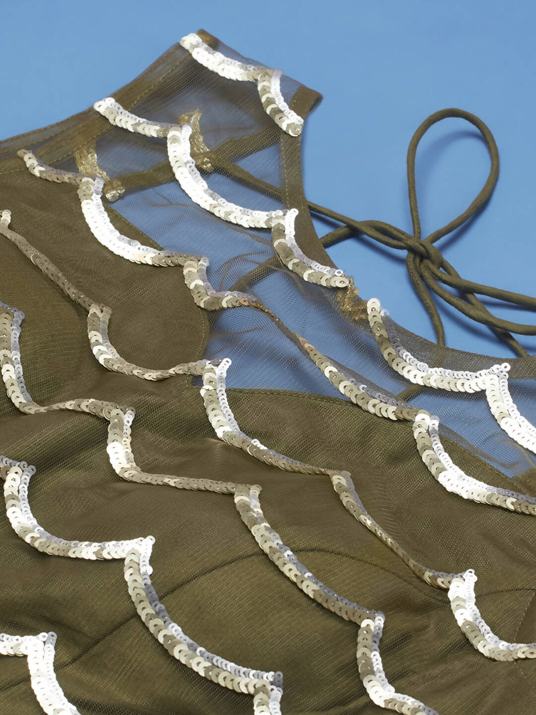 House of Panchhi Lime Green Net Embroideried Round Sequins Lehenga | Grocsy