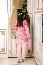 Vaasva Women Ivory Tabby Slik Print & Embroidered Kurta, Pant & Dupatta set | Grocsy