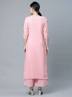 Ahalyaa Women's Baby Pink Pure Cotton Printed Kurta Palazzo Set | Grocsy