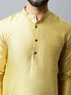 Even Apparels Yellow Color Art Silk Banarsi Silk Men's Kurta With Band Collar (BS017) | Grocsy