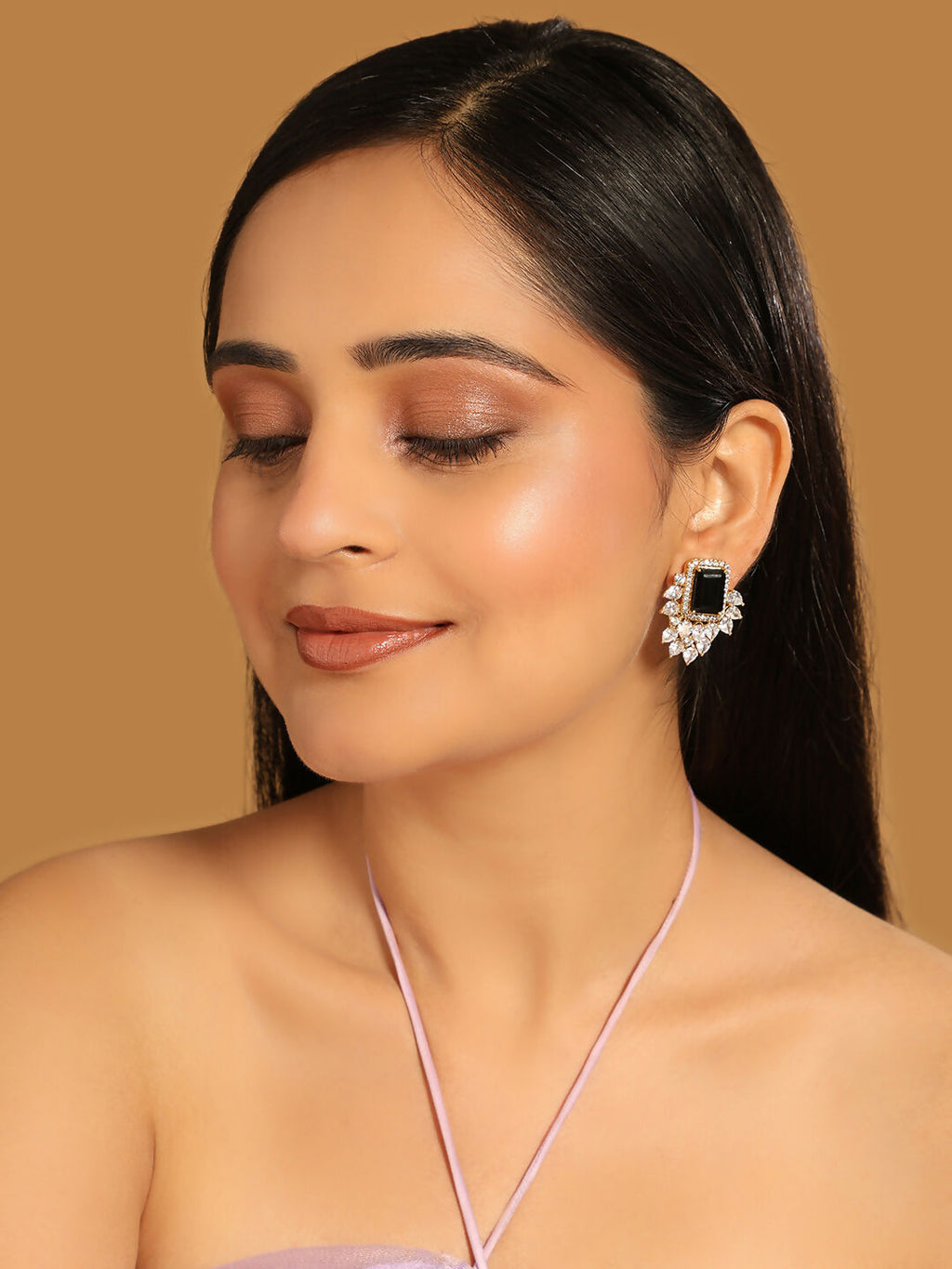 Nuyug 22K Gold Plated Noir Spark Contemporary Stud Earrings | Grocsy