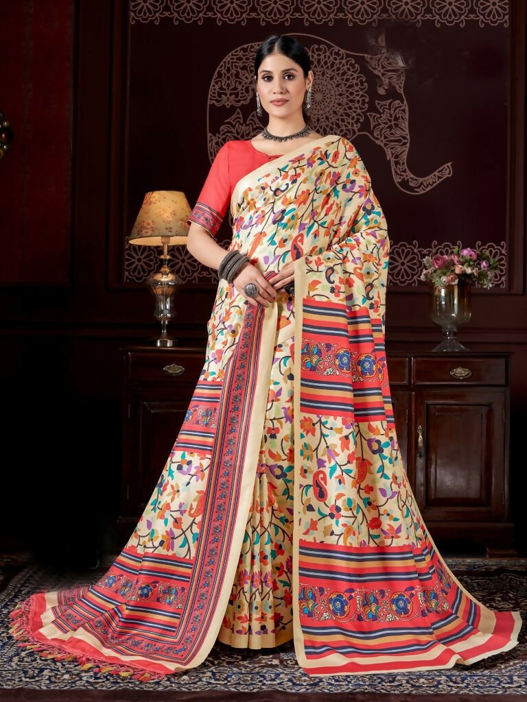 Aayaa Designer Winter Collection Printed Saree With Shawl - Multi Color | Grocsy