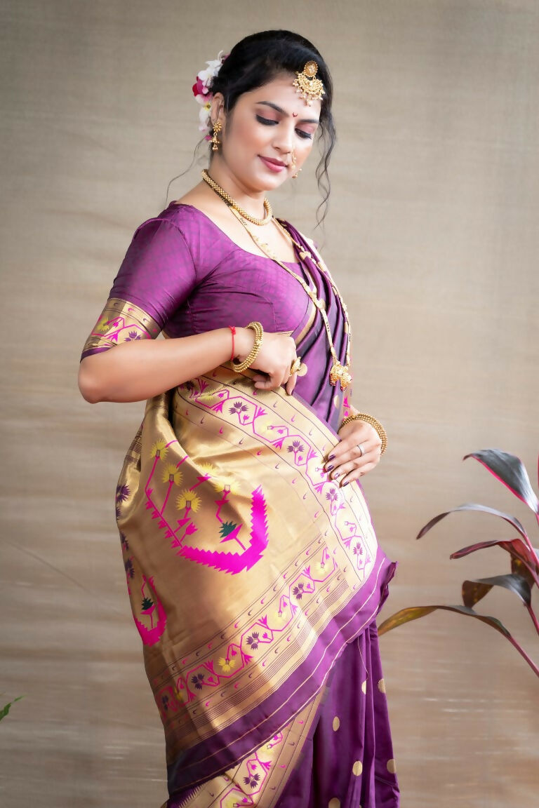 Jyoti Fashion Women's Wine Paithani Silk Zari Woven Saree with Blouse | Grocsy