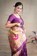 Jyoti Fashion Women's Wine Paithani Silk Zari Woven Saree with Blouse | Grocsy