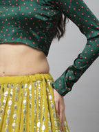 Fluorescent green Georgette Paper Mirror Embroidery Work Lehenga Choli with Dupatta - Jivika | Grocsy
