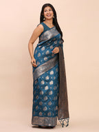 Shree Shyam Fashion Banarasi Silk Teal Blue Saree | Grocsy