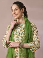 Myshka Women's Multi Printed Cotton Straight Party Kurta Set With Dupatta | Grocsy