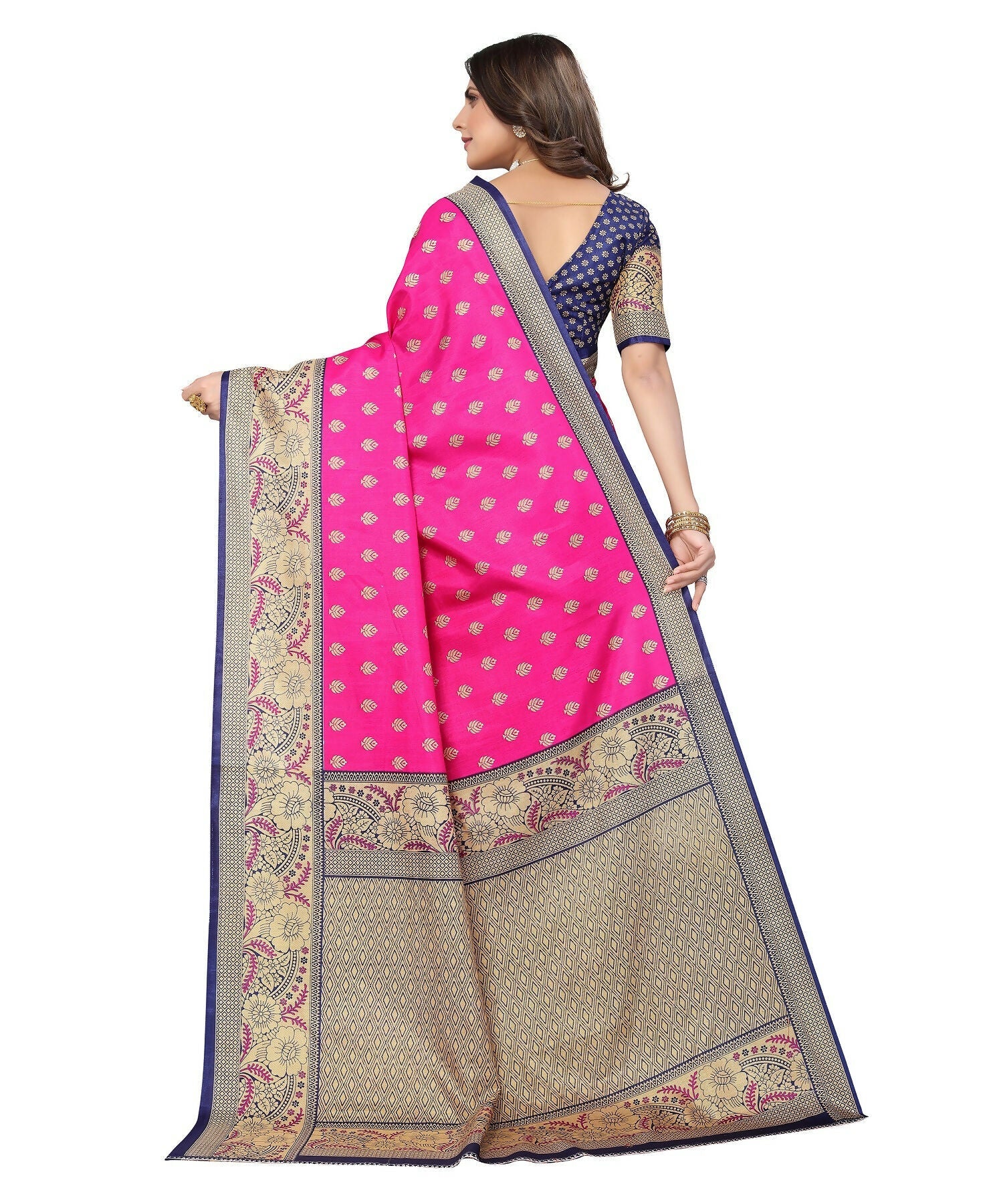 Vamika Pink Printed Art Silk Saree | Grocsy