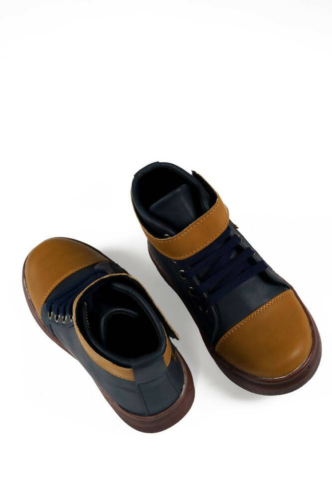 Tiny Bugs Boys Party Wear Mid Top Boots - Navy | Grocsy