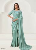 Sea Green Silk Crepe Cord Embroidered With Sequence Work Saree - Norita Nirali | Grocsy