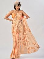 Vastranavya Orange Satin Silk Elegant Printed Saree with Unstitched Blouse | Grocsy
