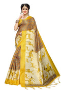 Vamika Multicolor & Yellow Kalamkari With Jhalar Khadi Silk Saree | Grocsy