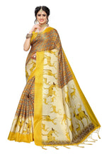 Vamika Multicolor & Yellow Kalamkari With Jhalar Khadi Silk Saree | Grocsy