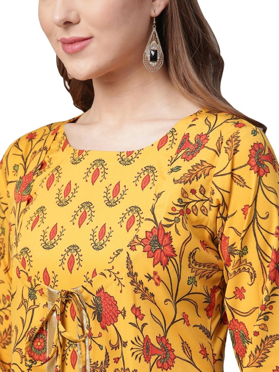 Ahalyaa Women's Mustard Crepe Digital Printed Kurta | Grocsy