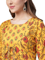 Ahalyaa Women's Mustard Crepe Digital Printed Kurta | Grocsy