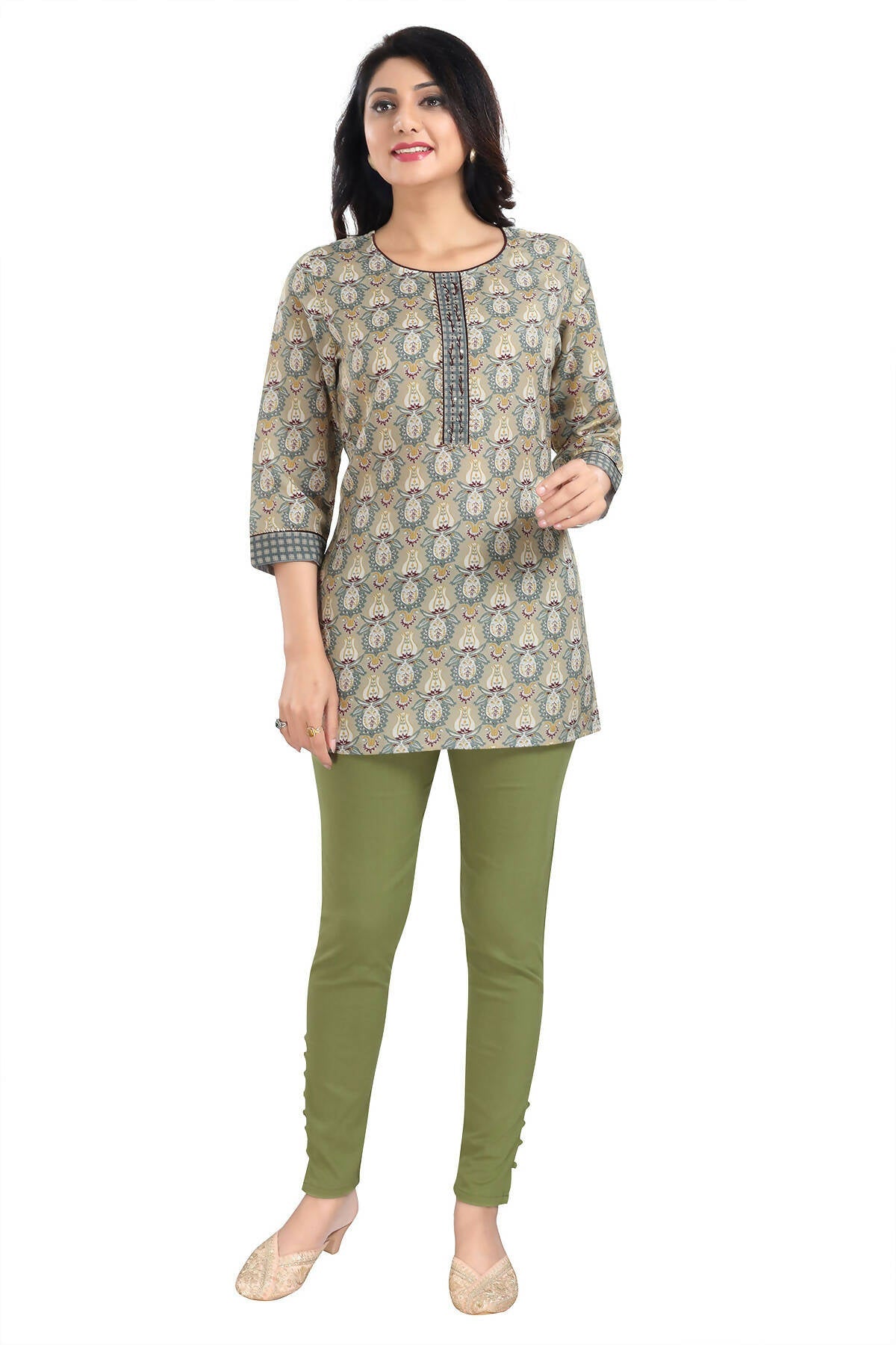 Snehal Creations Pretty Pastle Variyali Green Rayon Short Kurti Tunic Top | Grocsy