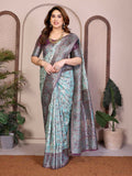 Teeya Creation New Latest Trendy Wedding Wear Pashmina Silk Saree-Blue | Grocsy