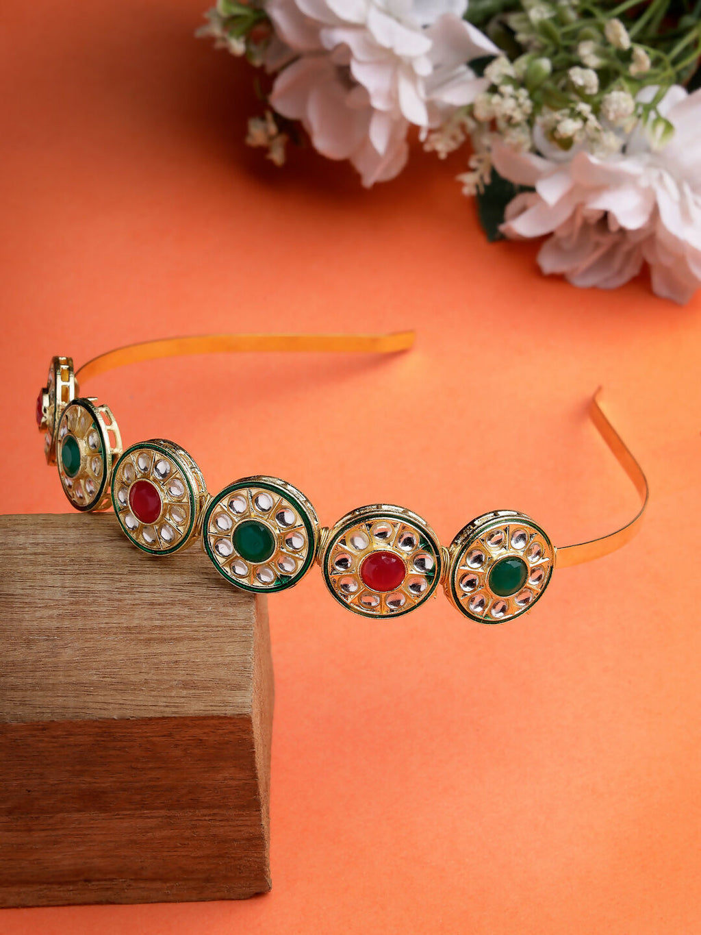 NVR Women's Multi colour Kundan Gold-Polished Embellished Hairband | Grocsy