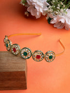 NVR Women's Multi colour Kundan Gold-Polished Embellished Hairband | Grocsy